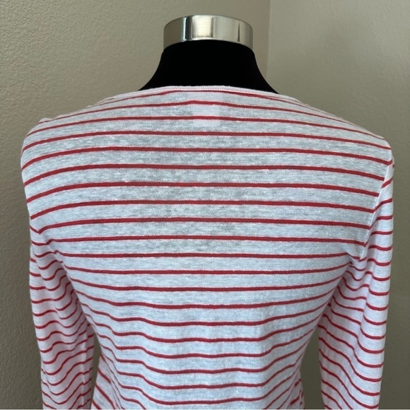 Chico's Stripe Linen Pocket 3/4 Sleeves Red White Top - Picture 7 of 10